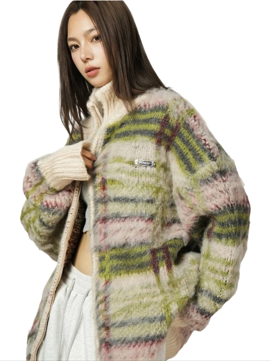Sweaters - Fuzzy Knitted Mock Neck Cardigan ▪︎ Multi Color ▪︎ MD